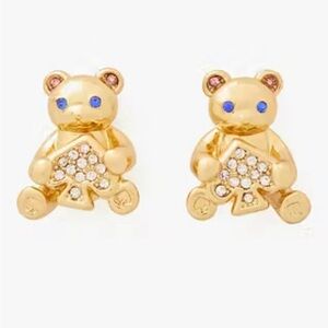 NWT! Kate Spade Gold Bear Spade Rhinestone Blue Eye Earrings